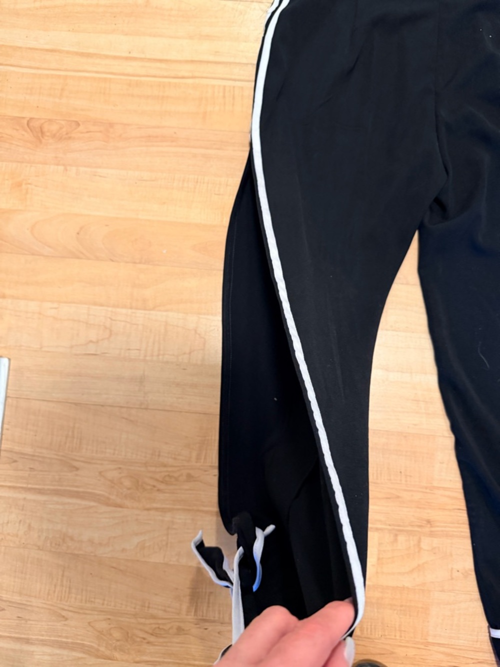 Black Track Pants with White Trim and Tie Hem - Picture 5 of 9